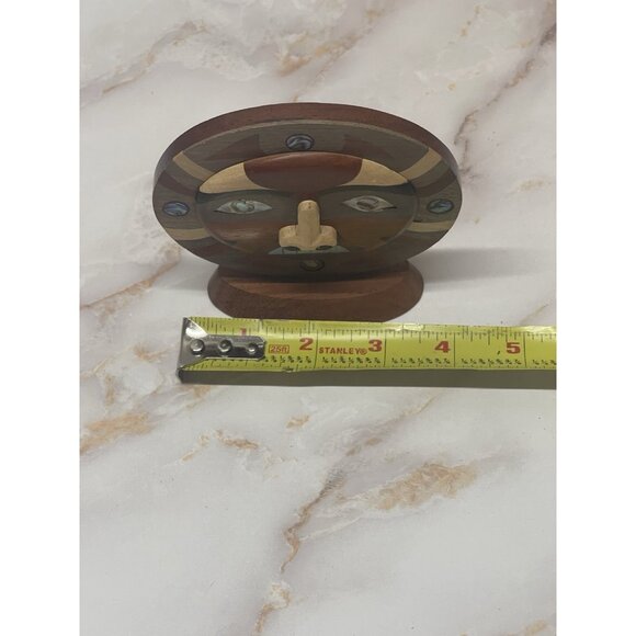 Wooden Inlay Sun Face figurine - Picture 3 of 10